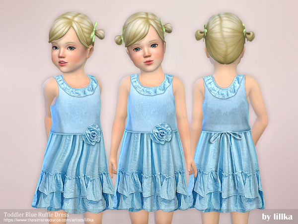 Sims 4 Toddler Blue Ruffle Dress by lillka at TSR