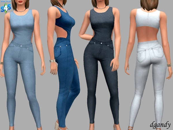 Sims 4 Pam denim jumpsuit by dgandy at TSR