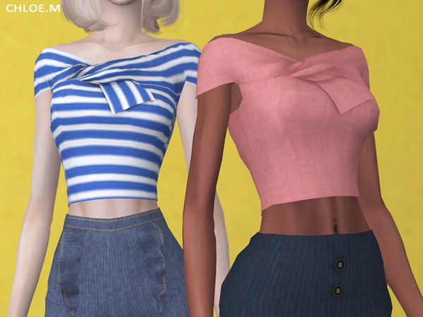 Sims 4 Off the shoulder Top by ChloeMMM at TSR