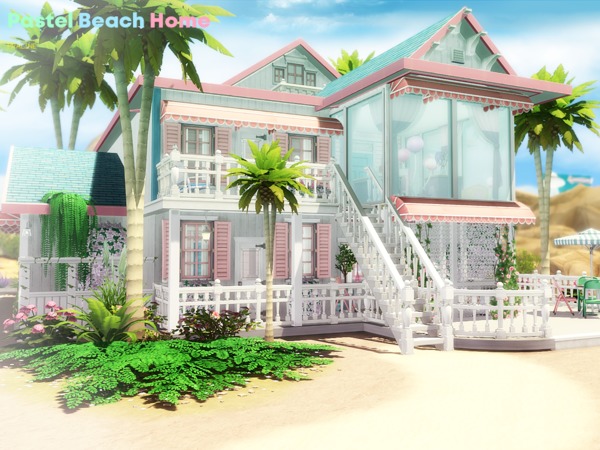 Sims 4 Pastel Beach Home by Pralinesims at TSR