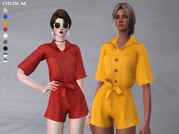 Sims 4 Short sleeved Jumpsuits by ChloeMMM at TSR