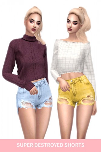 ELLIESIMPLE SUPER DESTROYED SHORTS at FROST SIMS 4 » Sims 4 Updates