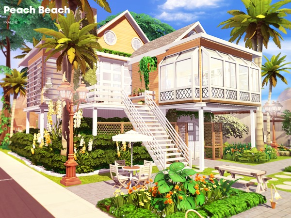 Sims 4 Peach Beach house by Pralinesims at TSR