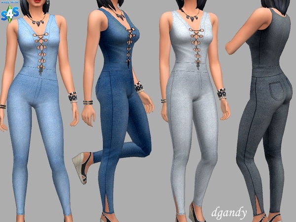 Sims 4 Stella denim overall by dgandy at TSR