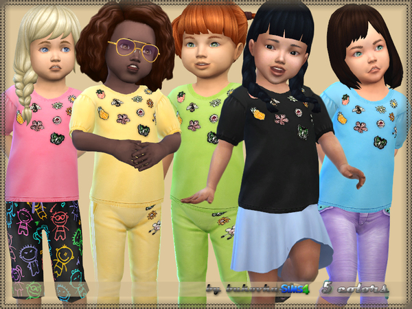 Sims 4 T shirt with rhinestones for girls by bukovka at TSR