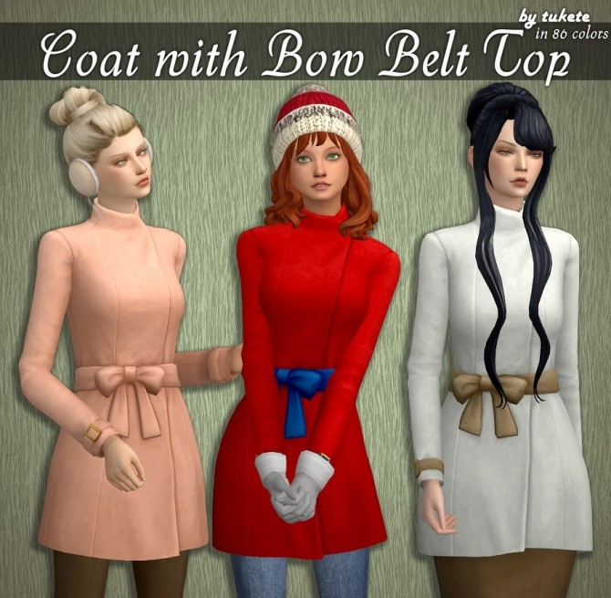 Sims 4 Coat with Bow Belt Top at Tukete