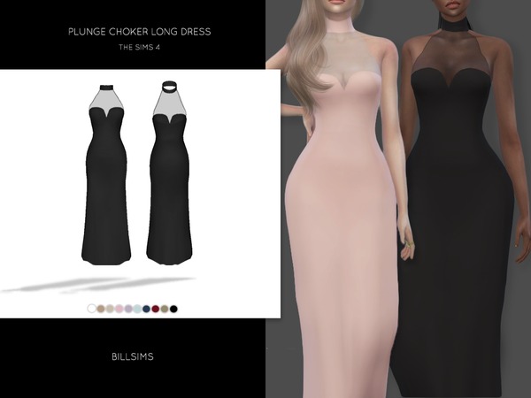 Sims 4 Plunge Choker Long Dress by Bill Sims at TSR