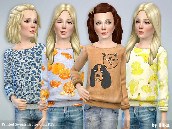 Sims 4 Printed Sweatshirt for Girls P29 by lillka at TSR