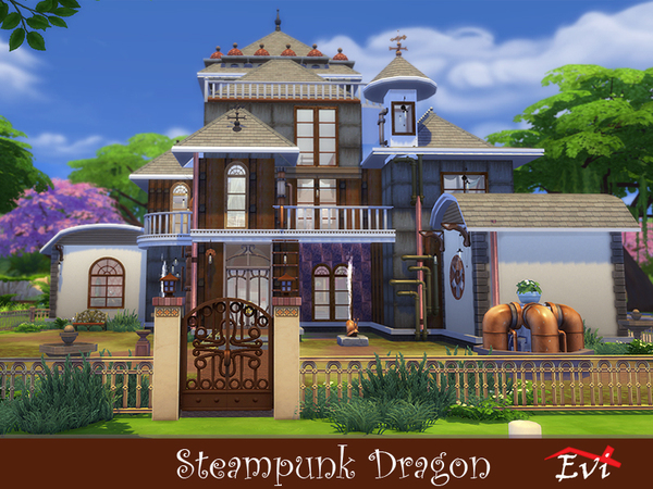 Sims 4 Steampunk Dragon house by evi at TSR