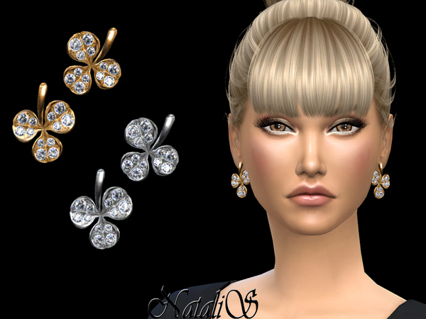 Sims 4 Clover leaf earrings by NataliS at TSR