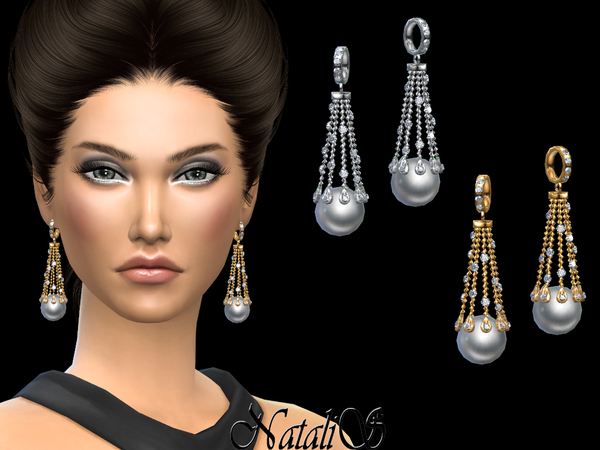 Sims 4 Waterfall earrings with pearl by NataliS at TSR
