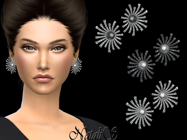 Sims 4 Splash earrings with pearl by NataliS at TSR