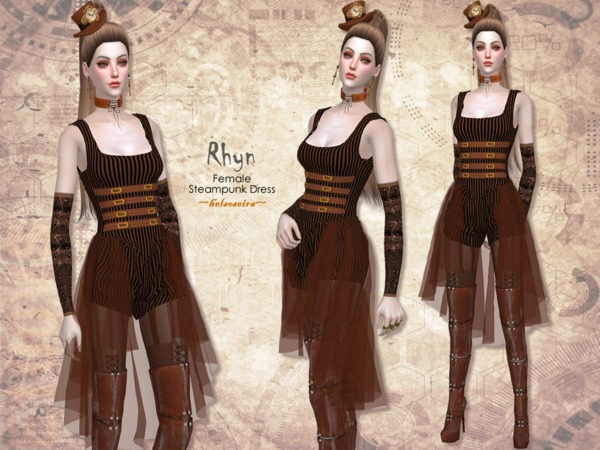 Sims 4 RHYN Steampunk Dress by Helsoseira at TSR