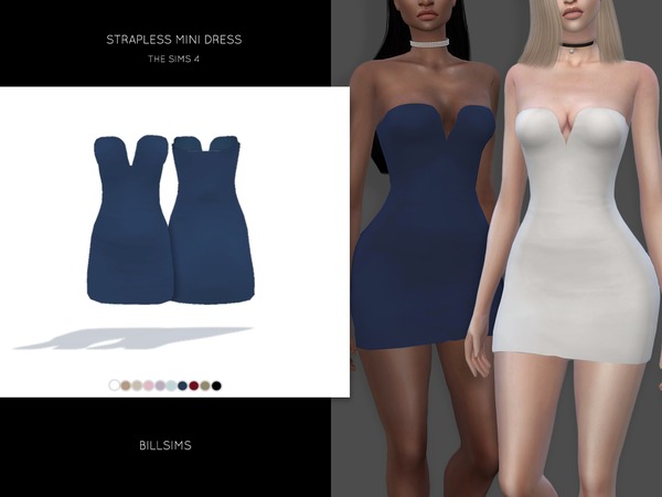 Sims 4 Strapless Mini Dress by Bill Sims at TSR
