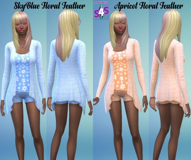 Sims 4 Long Drape Cardigan Floral and feathers by wendy35pearly at Mod The Sims