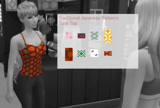Sims 4 Traditional Japanese Patterns Tank Top by araynah at Mod The Sims