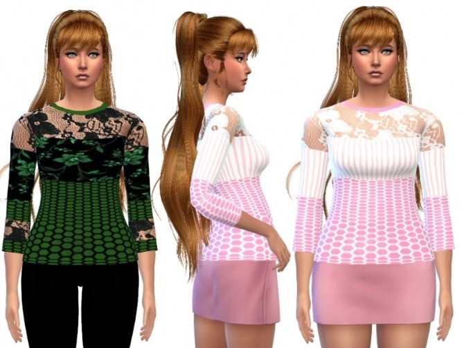 Sims 4 Sweater with lace insert in 2 colors at Louisa Creations4Sims