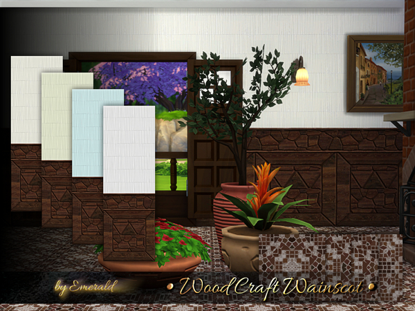 Sims 4 Raised woodcraft wainscot by emerald at TSR