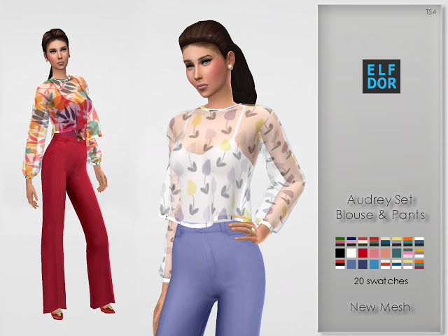 Sims 4 Audrey set blouse and pants at Elfdor Sims