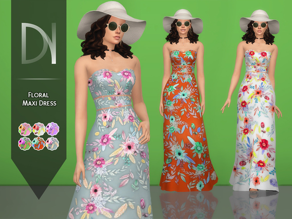 Sims 4 Floral Maxi Dress by DarkNighTt at TSR