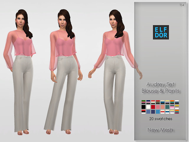 Sims 4 Audrey set blouse and pants at Elfdor Sims