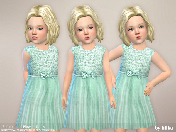 Sims 4 Embroidered Flowers Dress by lillka at TSR