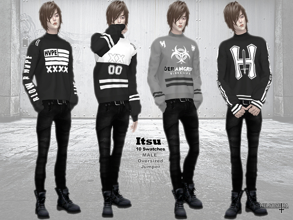 Sims 4 ITSU Oversized Male Jumper by Helsoseira at TSR