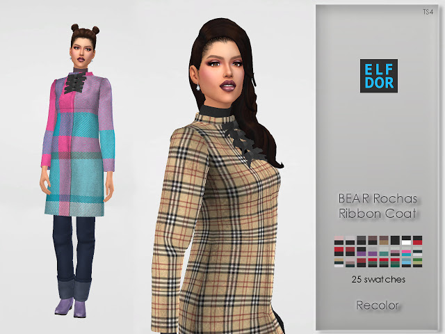 Sims 4 BEAR Rochas Ribbon Coat Recolor at Elfdor Sims