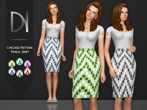 Sims 4 Checked Pattern Pencil Skirt by DarkNighTt at TSR