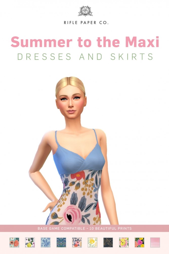 Sims 4 Rifle Paper Maxi Dresses & Skirts at SimPlistic