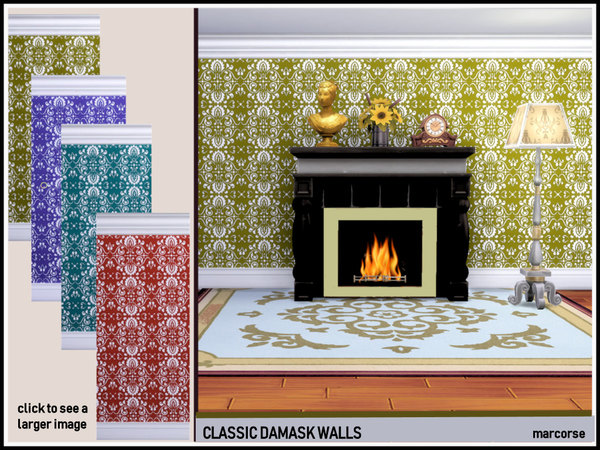Sims 4 Classic Damask Walls by marcorse at TSR