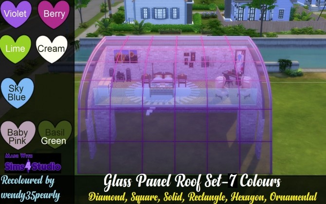 Sims 4 Glass Roof Set 7 Colours each Design by wendy35pearly at Mod The Sims