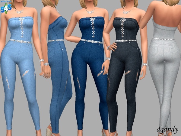 Sims 4 Nell denim jumpsuit by dgandy at TSR