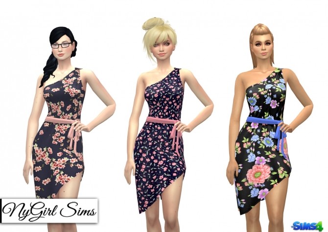 Sims 4 One Shoulder Asymmetrical Wrap Dress at NyGirl Sims