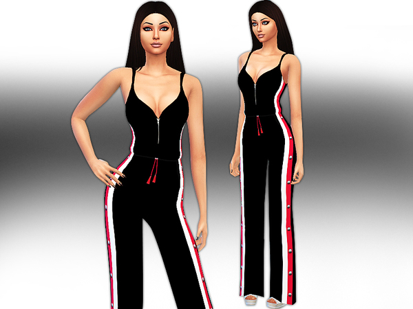 Sims 4 New Style Trendy Strip Line Jumpsuit by Saliwa at TSR