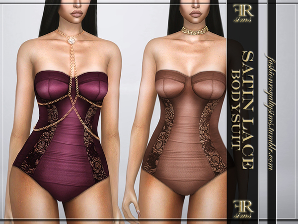 Sims 4 Satin Lace Bodysuit by FashionRoyaltySims at TSR