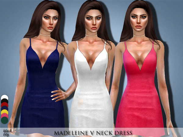 Sims 4 Madeleine V Neck Dress by Black Lily at TSR