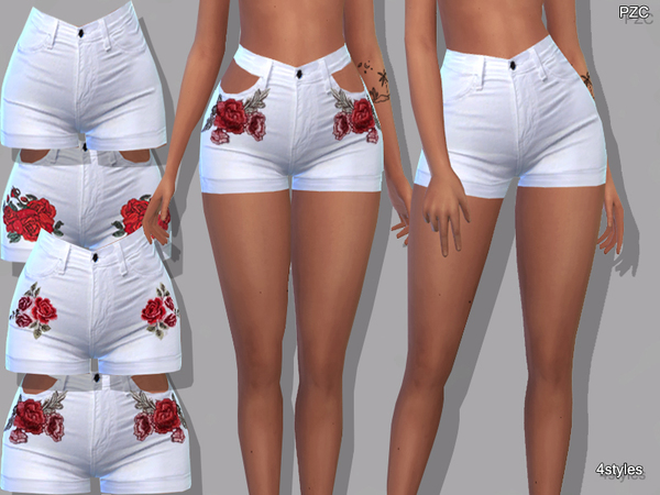Sims 4 Summer White Denim Jeans Shorts by Pinkzombiecupcakes at TSR