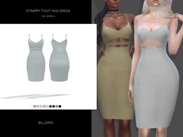 Sims 4 Strappy Tight Midi Dress by Bill Sims at TSR