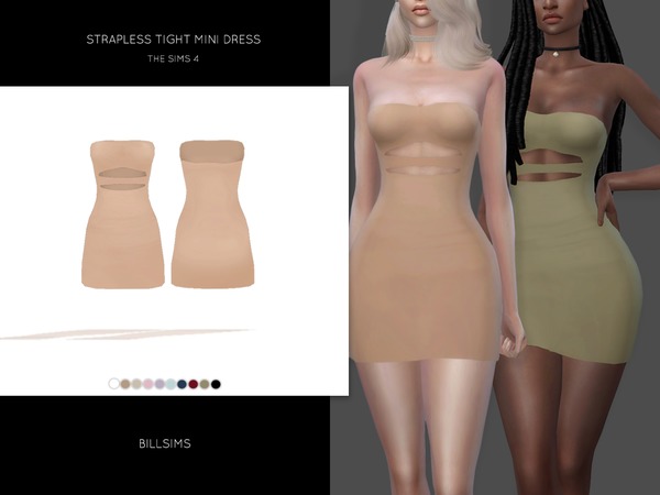 Sims 4 Strapless Tight Mini Dress by Bill Sims at TSR
