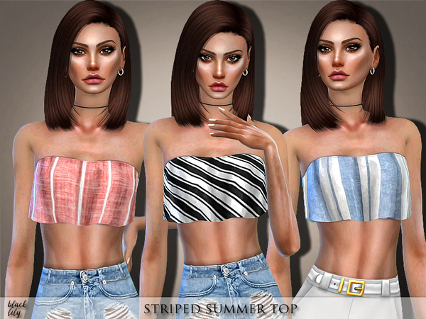 Sims 4 Striped Summer Top by Black Lily at TSR