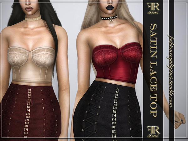 Sims 4 Satin Lace Top by FashionRoyaltySims at TSR