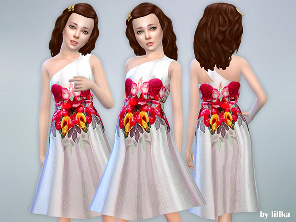 Sims 4 Rose Print Dress 02 by lillka at TSR