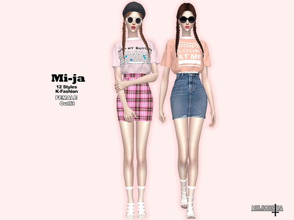 Sims 4 MIJA Tee n Skirt Outfit by Helsoseira at TSR
