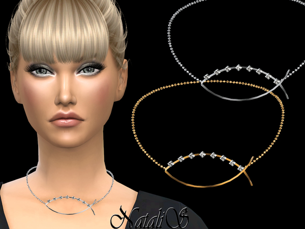 Sims 4 Fish shaped necklace with crystals by NataliS at TSR