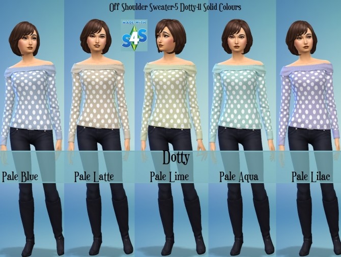 Sims 4 Off Shoulder Sweater with Fold 16 Colours by wendy35pearly at Mod The Sims