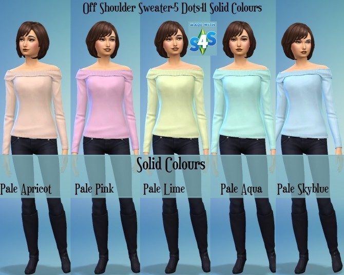 Sims 4 Off Shoulder Sweater with Fold 16 Colours by wendy35pearly at Mod The Sims