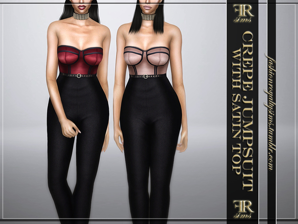 Sims 4 Crepe Jumpsuit With Satin Top by FashionRoyaltySims at TSR