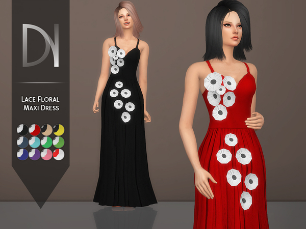 Sims 4 Lace Floral Maxi Dress by DarkNighTt at TSR