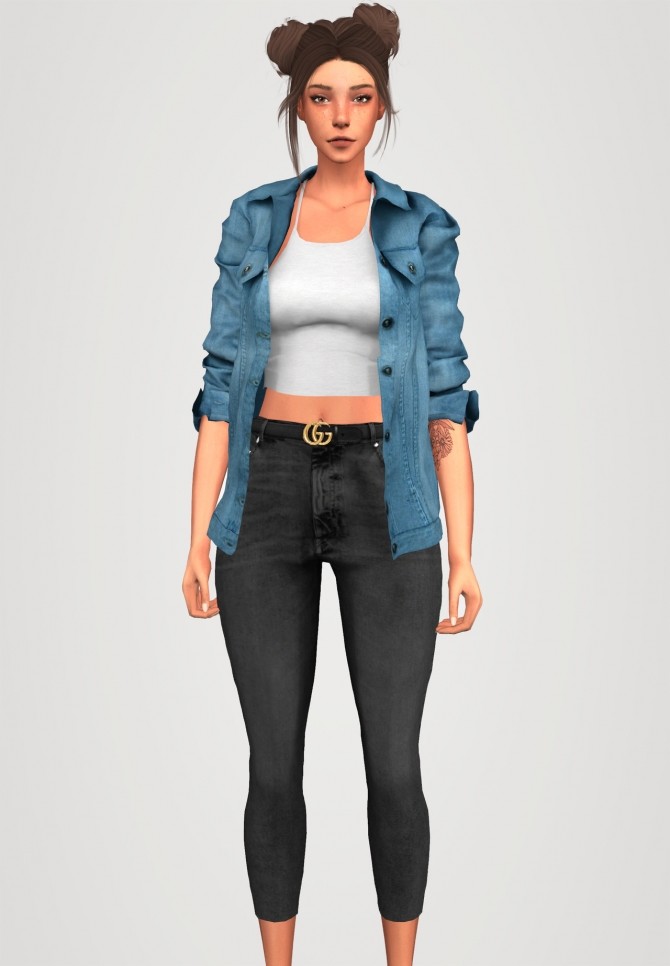 Sims 4 Denim jacket & jeans belt at Elliesimple